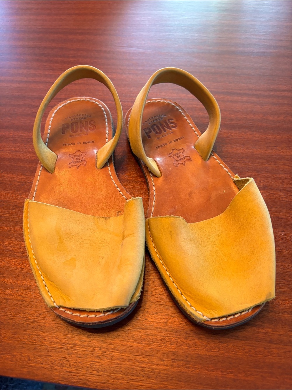 PONS Leather Avarca Sandals in Mustard Yellow